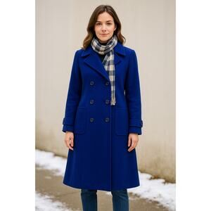 Vintage 80s Jacob-Crowley Wool Overcoat Blue Long Peacoat Made in Canada